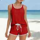 Tankini Swimsuit for Women Summer Trendy 2026 | Modest Tummy Control 2 Piece Bathing Suits, Sporty Swimsuits for Women with Shorts for Athletic,Competition,Surfing (Red, M)