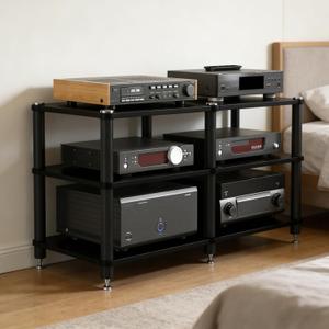 Heavy Duty AV Media Stand, Multifunctional Stacking Audio Component Rack with Shock-Absorbing Foot pegs, Audio Stand for Home Theater Studio (Black, Third Floor)