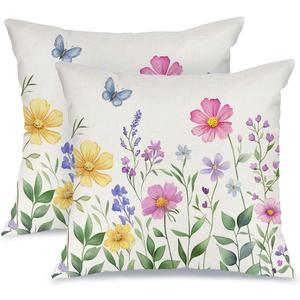 AACORS Spring Pillow Cover 18X18 Set of 2,Flower Butterfly Decorations Farmhouse Seasonal Summer Pillow Case Decor for Sofa Couch AA056-18-2