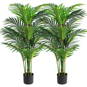 VIAGDO Artificial Areca Palm Tree 4ft Tall Fake Palm Tree Decor with 12 Trunks Faux Tropical Palm Silk Plant Potted Dypsis Lutescens Plants for Modern Home Office Floor Corner Decor Indoor, 2 Pack