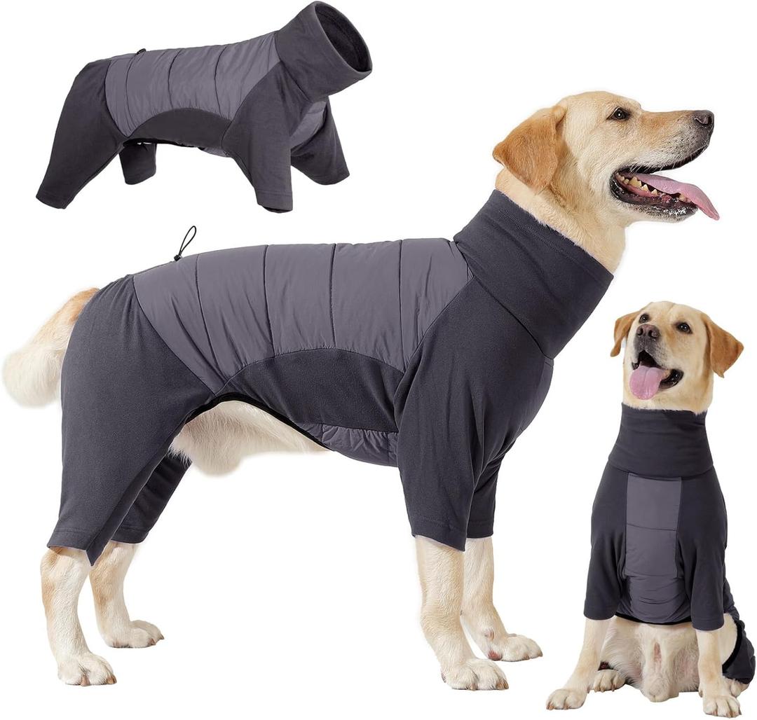 Dotoner Dog Sweater Warm Fleece Pullover Winter Sweatshirt with Turtleneck Leash Opening Waterproof Back Four Leg Cozy Clothes for Dogs (Grey) S