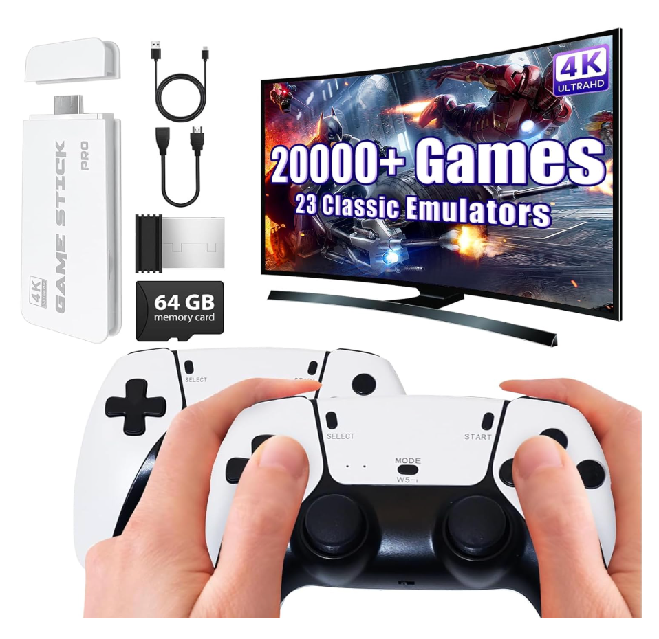 Wireless Retro Game Console Plug & Play Game Stick with 20000+ Video Games, 4K HDMI Output & Dual 2.4G Wireless Controllers,Ideal for Gamers of All Age