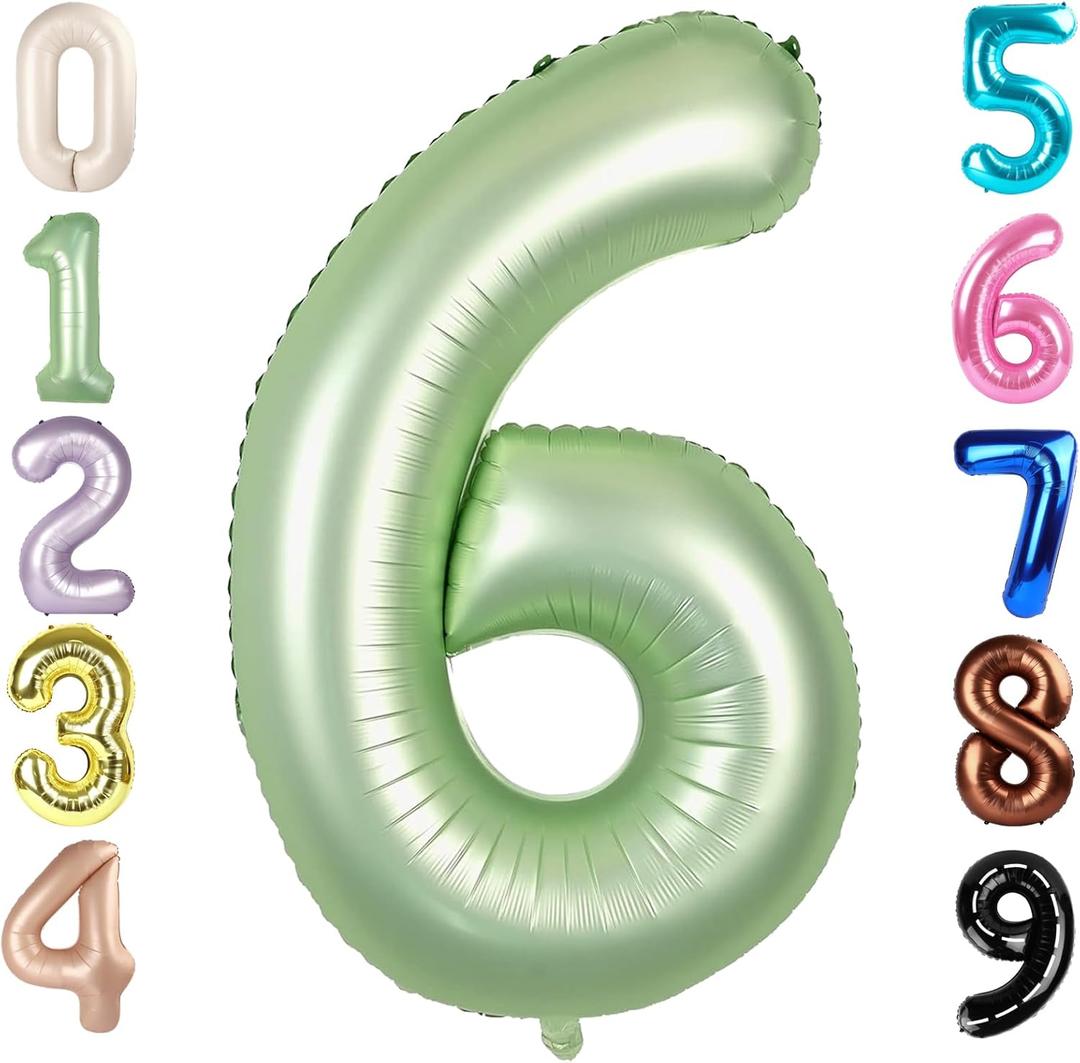 2 x Number 6 Balloon 40 Inch, 6 7 Six Seven Birthday Decorations, 6th Birthday Balloon for Boy Girl, Olive Green 16 60 61 65 Numbers Balloons Graduations Anniversary Supplies