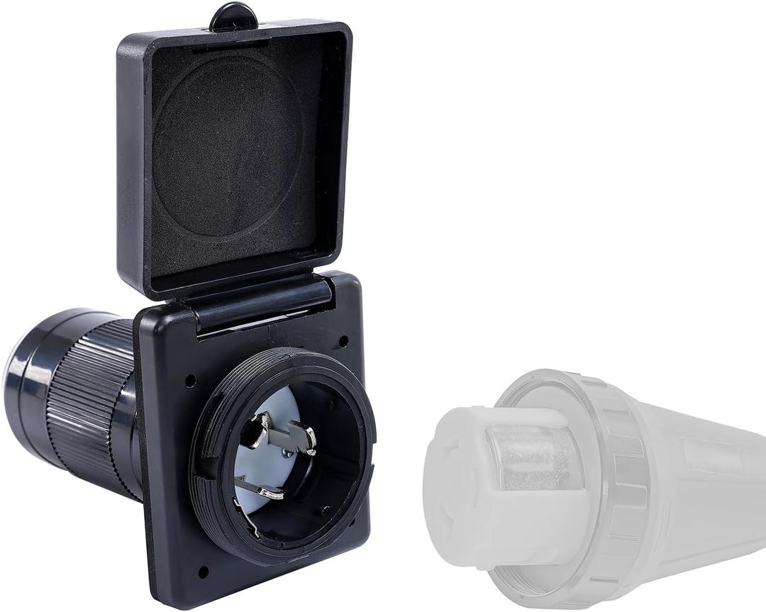 CAMPELIFY 50 AMP 125/250V RV Inlet 3 Prong Male Plug Shore Power Inlet-NEMA SS2-50P 50 Amp Replacement RV Power Inlet Plug Box,50 Amp Male End Connector with Twist-Lock Connection,Black
