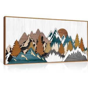 Vintage Woodcut Style Mountain Framed Canvas Wall Art Set,Boho Rustic Sunrise Forest Nature Wall Decor,Modern Country Wilderness Artwork for Living Room,Bedroom,Farmhouse -20"x40"