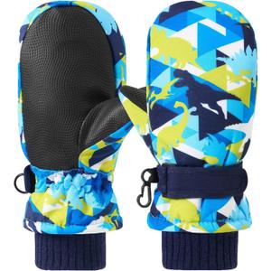 Kids Ski Gloves Waterproof Winter Snow Snowboarding Gloves Non Slip Windproof Sport Mittens for Boys Girls Youth Sledding Riding Driving Hiking (3-6 Years, Dinosaur MC02)