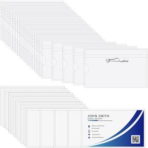 50 Pcs Pin Style Name Badge Holders Clear Plastic Badge Holder with Labels ID Name Tags with Pins Horizontal Name Badge Sleeve for Meeting Seminar Show Event and Conference