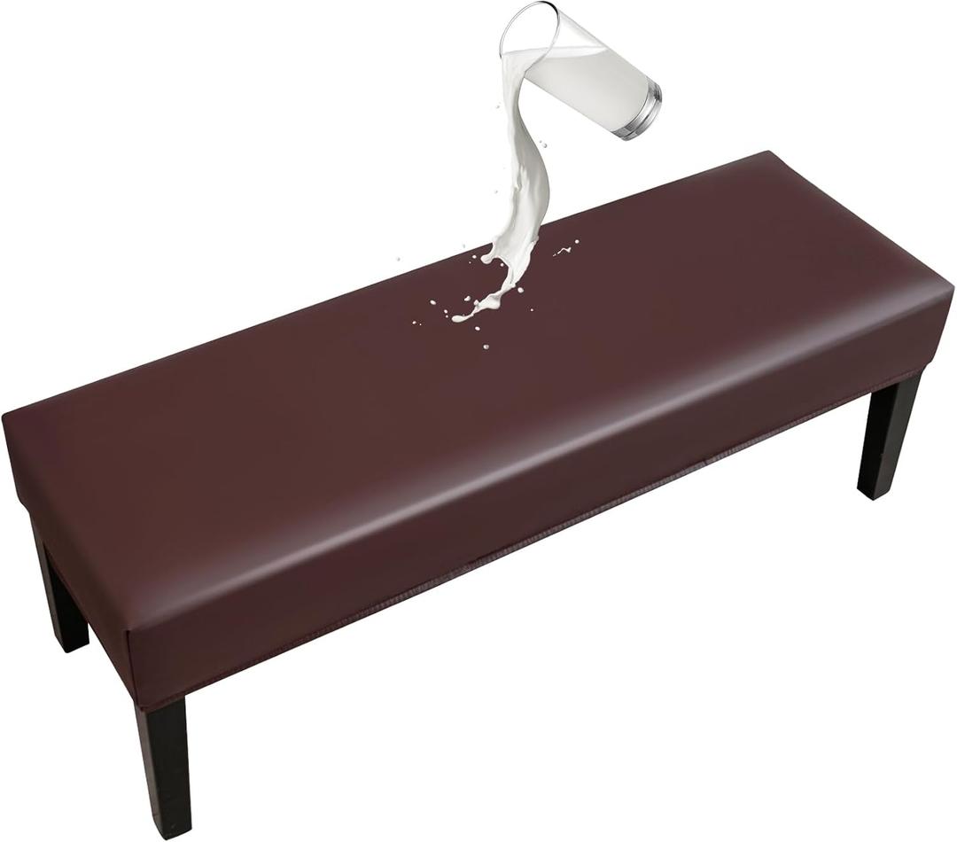 FUANGUI PU Waterproof Bench Cover, Stretch Dining Bench Cover for bedrooms, Living Rooms, Kitchens, Protector Chair Bench Piano Bench Seat Covers Stool Slipcover Removable, Washable - Coffee