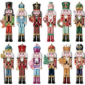 24 Pieces Christmas Nutcracker Wooden Ornaments, Wood Hanging Decoration Set for Christmas Tree Hanging 2D Printed Wood Crafts Holiday Decor Xmas Party Supplies (Xmas-Nutcracker-A)