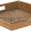 KOUBOO La Jolla Rattan Square Serving Baskets & Trays -Table Tray, Organize Your Home, Storage Tray for Kitchen, Dining & Coffee Tables, Honey Brown