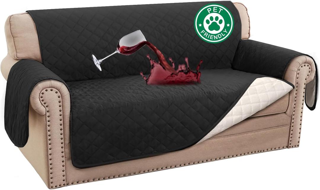 Turquoize 100% Waterproof Couch Cover Sofa Covers for 2 Cushion Couch Loveseat Covers Triple Non-Slip Couch Cover for Dogs Washable Furniture Protector Cover for Pets, Kids,Dog (Loveseat 54", Black)