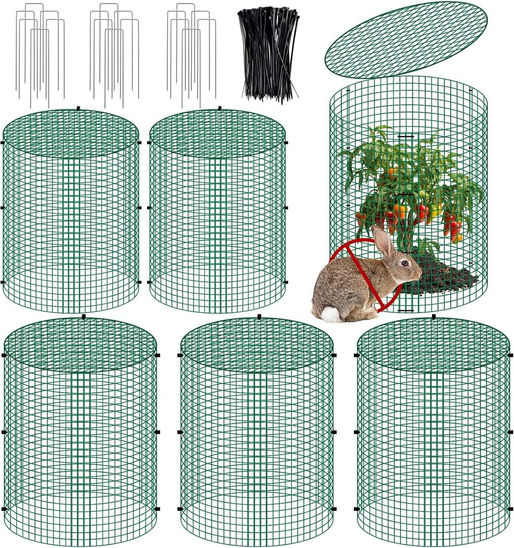 succulentlovers 6 Packs 13"x 16" Wire Plant Protector from Animals, Plant Protector Cages with Detachable Covers & Zip Ties & Stakes, Chicken Wire Plant Covers for Flower and Vegetables Protection