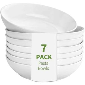 DeeCoo 6 Pack Porcelain Pasta Bowls Ceramic , Large Serving Bowl, Wide and Shallow, Set 8.3 Inch - 30 Ounce - for Pasta, Salad, Cereal, Soup & Microwave & Dishwasher Safe
