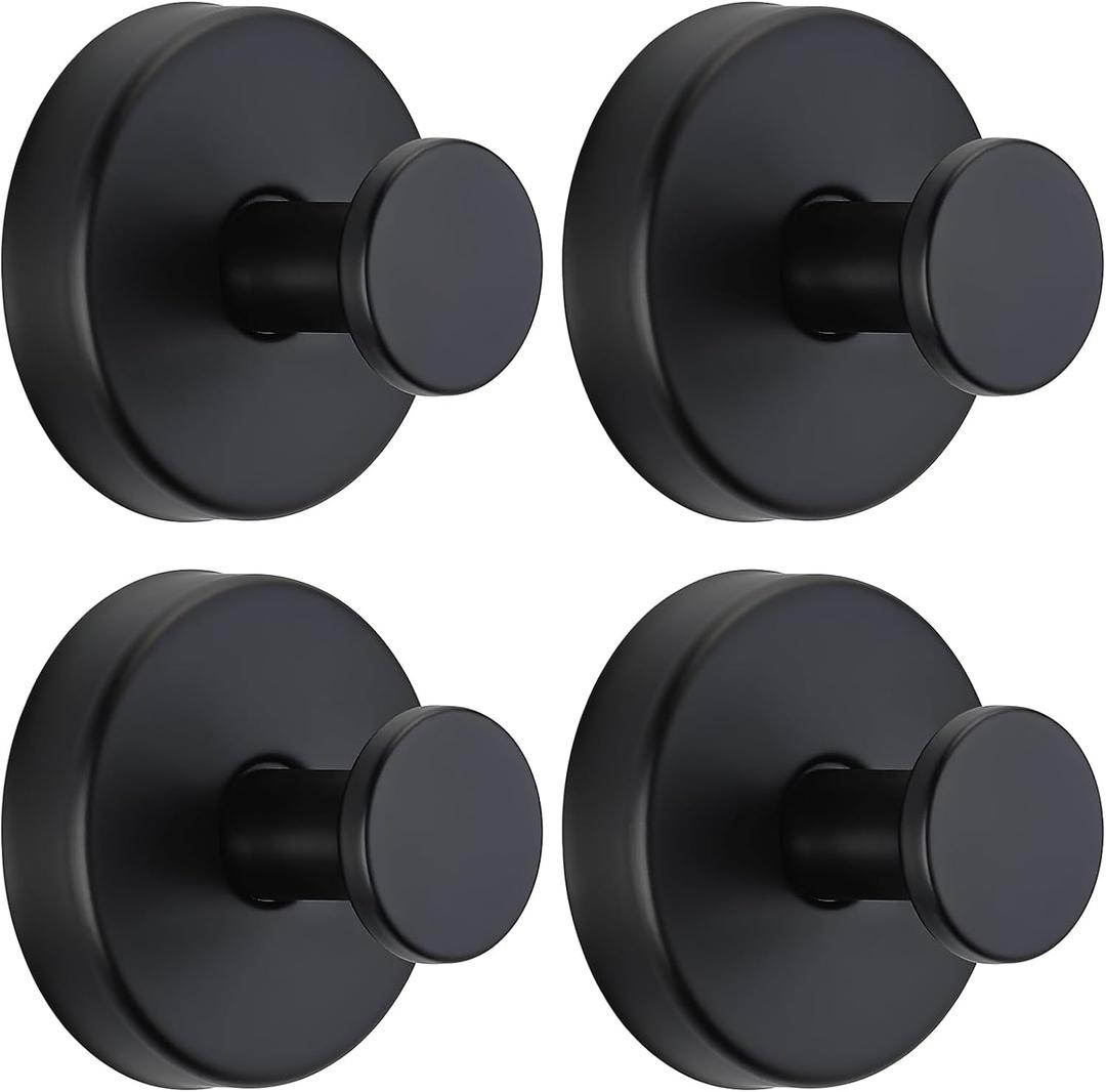 Suction Cup Hooks for Shower No-Drill Bathroom Hooks for Towels, Robes, Loofah Mountable on Bathroom Walls, Kitchen, Glass, Mirrors, Tile and Smooth, Non-Porous Surfaces (4, Matte Black)