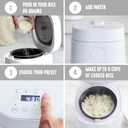 GreenLife Digital Rice Cooker, 2-Cups Uncooked/4-Cups Cooked, Removable Nonstick Ceramic PFAS-Free Pot, One-Touch Presets, Oats, Quinoa, Brown Rice, Auto Keep Warm, Fuzzy Logic Tech, 1.5QT, White