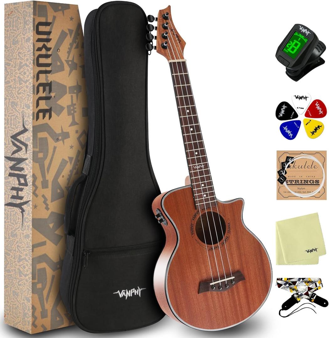 Electric Ukelele Concert Ukulele Acoustic Electric Uke with Equalizer 23 inch ukulele for adults Beginner with Starter Ukele Kit Include Ukulele Case Tuner Strap String Picks Clean Cloth