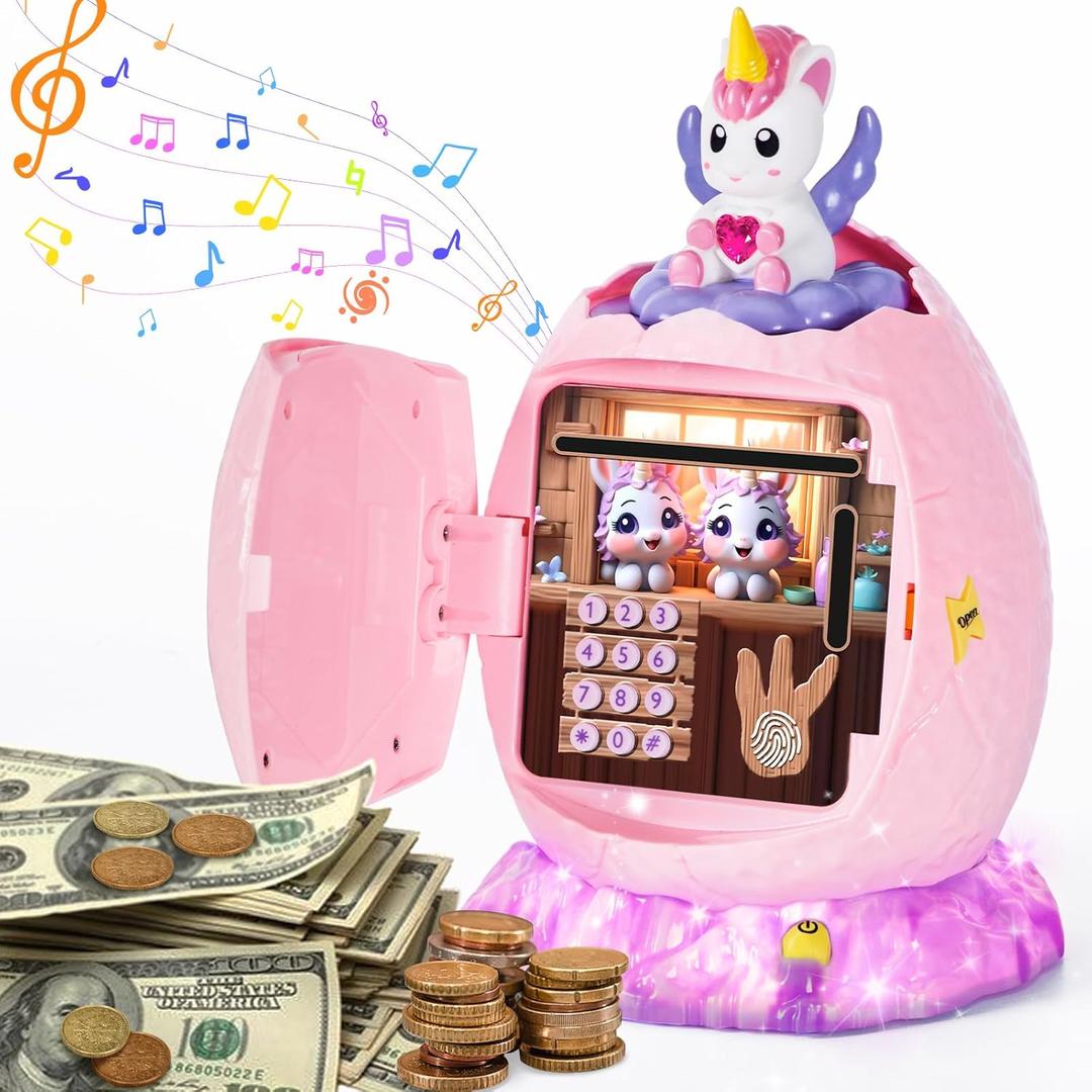 Refasy Electronic Piggy Bank for Girls Age 3-12, Cash Coin Safe ATM Bank Piggy Banks for Kids Money Bank Toy with Music, Easter Birthday Gifts Toys for 3 4 5 6 7 8 9 10 11 12 Year Old Girls (Pink)
