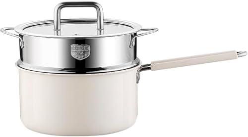 Domini Ceramic Stainless Steel（304）Saucepan with Steamer,Soup pot with Glass Lids，Sauce Pot with Triply Bottom Induction Compatible for All Cooktops, Stay Cool Handle,2QT (Steamer)
