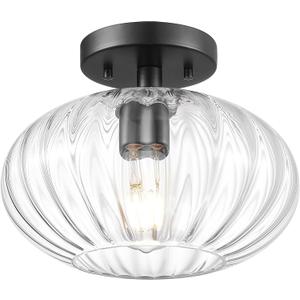 FEMILA Black Semi Flush Mount Ceiling Light, 10.3" Ceiling Light Fixtures for Kitchen Island, Bedroom, Living Room, with Dome Glass Shade, E26 Base, 4FYD85F BK