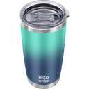WETOWETO 20oz Insulated Stainless Steel Tumbler, Coffee Mug with 2 Lids and 2 Straws, Vacuum Sealed, Leak-Proof for Travel (Green-Blue Gradient, 1 Pack)
