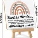Social Worker Desk Decor Social Worker Gift Wood Sign with Easel Home Office Shelf Table Desk Decorations, Thank You Gifts for Social Worker