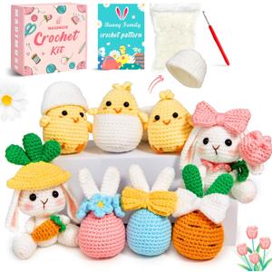 MAGIMUSE Crochet Kit for Beginners, Crochet Starter Kits for Adults Amigurumi Craft Knitting Crochet Animals Kits w Step-by-Step Video Tutorials, Easter Bunny/Chick/Eggs(40%+ Yarn)