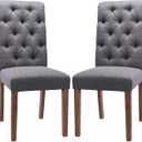 COLAMY Button Tufted Dining Chairs Set of 4, Parsons Upholstered Fabric Pack of 2 Dining Room Chairs Kitchen Chairs with Wood Legs and Padded Seat, Dark Grey