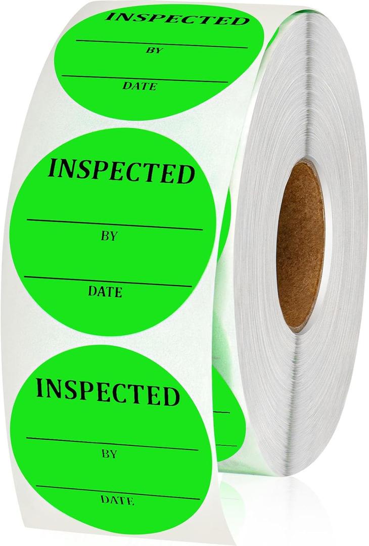 Gueevin 1000 Pcs Circle Inventory Labels QC Passed 2" Quality Control Inspected By Inventory Stickers Fluorescent Green Label Writable Handling for Shipping Control Organization