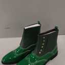 QWUIEOIN Mens Patent Leather High-Top Pull On Brogue Ankle Boots Pointed Toe Chunky Heels Non-Slip Casual Shoes for Business Casual Dress Prom Party (12,Green)