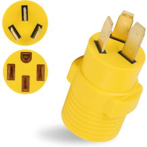 NEMA 10-50P to 14-50R Adapter, HDWS 50Amp 3 Prong Male Plug to 4 Prong Female Receptacle Adapter, for RV EV Charger, Yellow