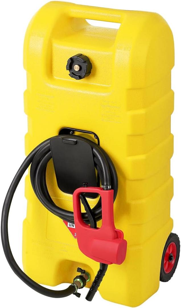 15 Gallon Fuel Caddy Portable Fuel Transfer Tank with LE Siphon Pump & 10ft Delivery Hose  Diesel & Gasoline Fuel Tank On Wheels for Cars, Lawn Mowers, ATVs & Boats - Yellow