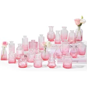 RUCKAE Flower Vase in Bulk 22 Glass Bud Vases Vintage Small Vases for Centerpiece Table Wedding Decorations Home Decor Party (Gradient Pink 22 Pack)