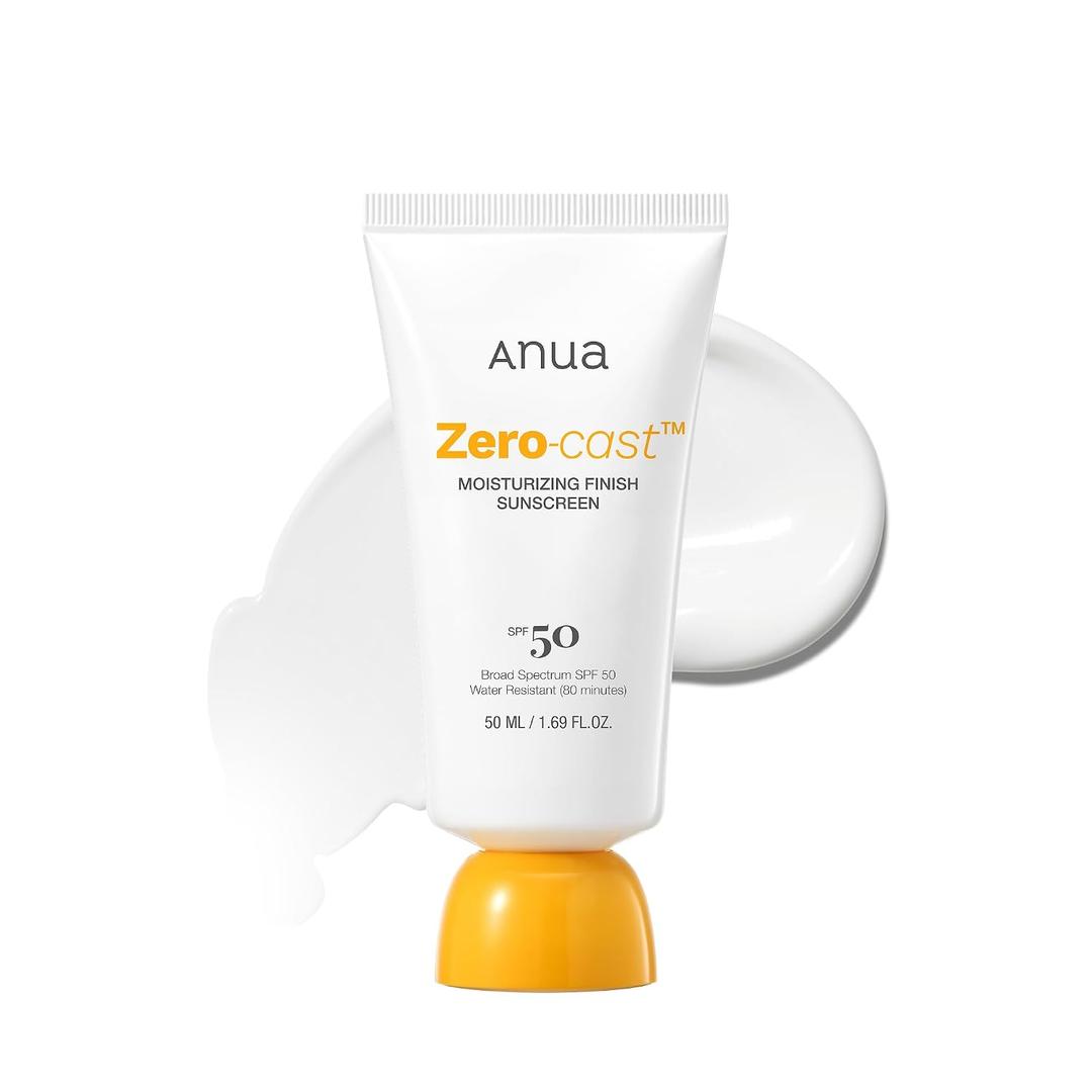 Anua, Zero-Cast Moisturizing Sunscreen SPF 50, Glow Natural Sunscreen for face, No White Cast, Hyaluronic Acid, Niacinamide, Oil-Free, Korean Skincare, 1.69 fl oz