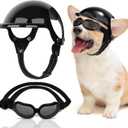SlowTon Dog Helmet and Goggles - UV Protection Doggy Sunglasses Dog Glasses Pet Motorcycle Helmet Hat with Ear Holes Adjustable Belt Safety Hat for Small Medium Large Dogs Puppy Riding (Black, S) (Small (16.5-27.5 lb))