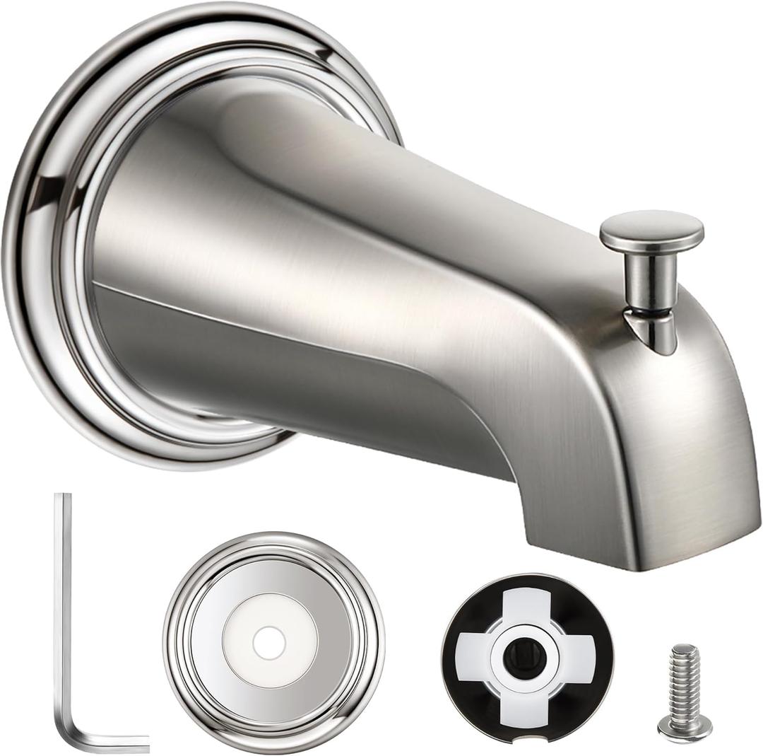 Dreyoo Slip On Diverter Tub Spout with Metal Cover Ring and Foam Gasket, Compatible with Kohler GP85556-CP, Bathroom Bathtub Faucet Set Replacement Fits 1/2'' Copper Water Tube(Brushed Nickel)