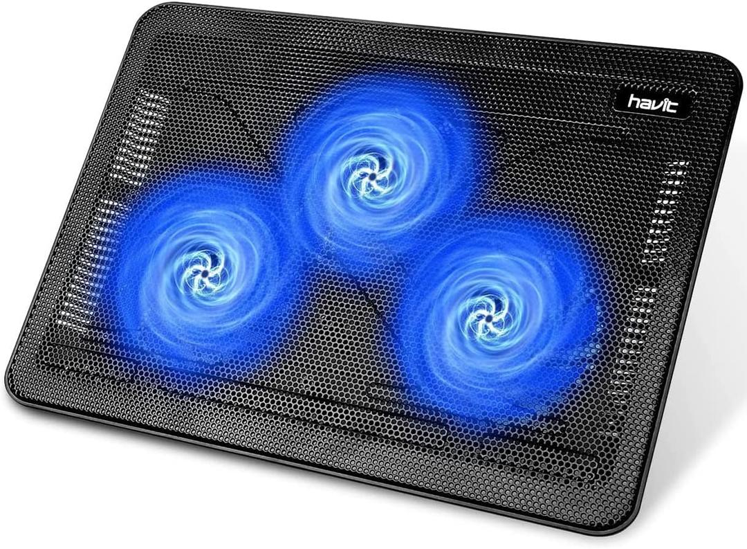 havit HV-F2056 15.6"-17" Laptop Cooler Cooling Pad - Slim Portable USB Powered (3 Fans), Black/Blue havit HV-F2056 15.6"-17" Laptop Cooler Cooling Pad - Slim Portable USB Powered (3 Fans), Black/Blue