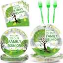 100Pcs Family Reunion Party Decorations Family Tree Reunion Plates Napkins Green Tree Welcome to Our Family Reunion Tableware Set Spring Family Reunion Party Supplies for Family Gathering 25 Guests