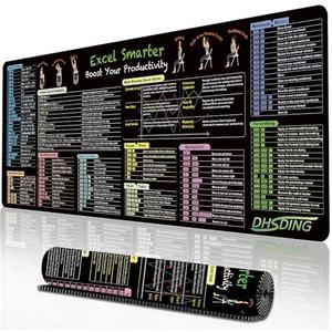 Excel Cheat Sheet Desk Pad, Large Mouse Pad with Excel Shortcuts Formulas, Computer Desk Mat for Keyboard and Mouse, Non-Slip & Waterproof Big Gaming Office PC Mousepad (31.5 x 11.8 Inch) Pack 2