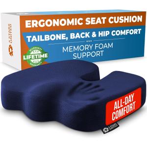 5 STARS UNITED Seat Cushion for Tailbone Pain Relief  Memory Foam Cushion for Coccyx, Hip, Hemorrhoid, Sciatica & Post-Surgery Recovery  Wheelchair, Car, Desk, Gaming & Office Chairs, D Blue (Large)