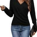 SOLY HUX Women's V Neck Long Sleeve Off Shoulder Sweaters Criss Cross Wrap Ruched Pullover Fall Tops (Medium, Plain Black)