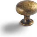 Goo-Ki Vintage Retro Antique Brass Zinc Alloy Cabinet Knob - Single Hole Center Affordable Luxury Cabinet Pull Hardware for Bedroom, Kitchen, 6 Pack (1.18 inches)