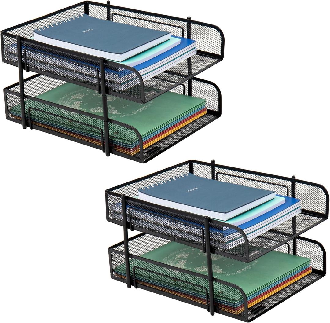 Mind Reader Network Collection, 2-Tier Paper Tray, Letter Size, Stackable, File and Document Holder, Desktop Organizer, Metal Mesh, Black
