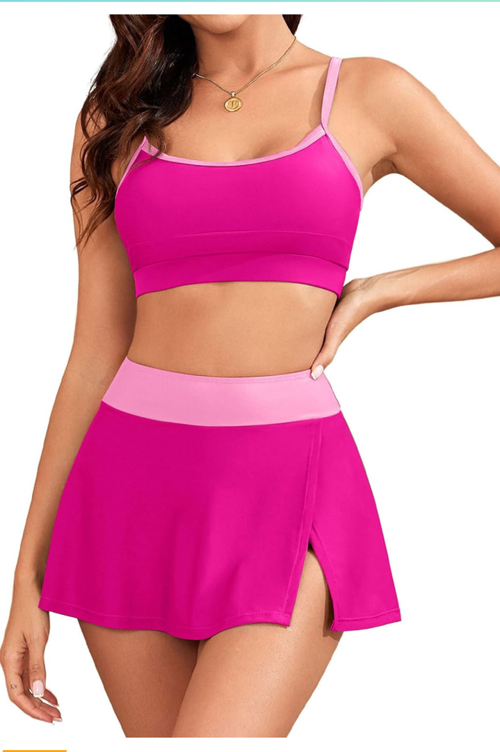 ZAFUL Women High Waisted Bikini Sets Color Block Two Piece Swimsuit Sporty Push Up Bathing Suit with Swim Skirts Swimwear
Size M