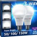 Briignite 3 Way LED Light Bulbs 50-100-150W Equivalent Daylight White 5000K, 3-Way A21 LED Light Bulb E26 Medium Base, 600LM-1250LM-1850LM, Perfect for Table Lamp, Floor Lamp, Desk Lamp, 2 Pack