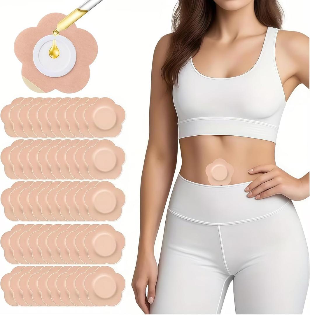 Castor Oil Patches FDA/MDR/CE Certified Carrier Patches for Castor Oil, Medical-Grade Self-Adhesive Pads, Disposable Organic Cotton Belly Button Patch, Portable Breathable Anti-Leakage No Wash