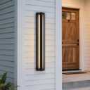 LamQee 39.3" Aluminum Long Outdoor Modern LED Wall Lights with Ribbed Glass, 2900K 3000LM Linear Exterior Lighting Fixture Wall Mount, IP65 Waterproof Black Outside Sconce for House Porch Garage Patio