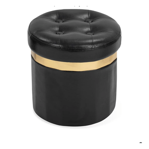 xuperbonus Small Ottoman with Storage,Folding Round Ottoman with Gold Trim,Velvet Storage Stool,Foot Stool with Soft Padded,Foot Rest for Living Room13â€œx13â€x12.4(Publack,2pcs)