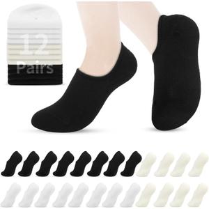 VOROLO No Show Socks for Womens,Low Cut Ankle Non Slip Flat Boat Invisible Liner Cushion Athletic Socks (Medium, 12pairs-offwhite4+beige4+black4)