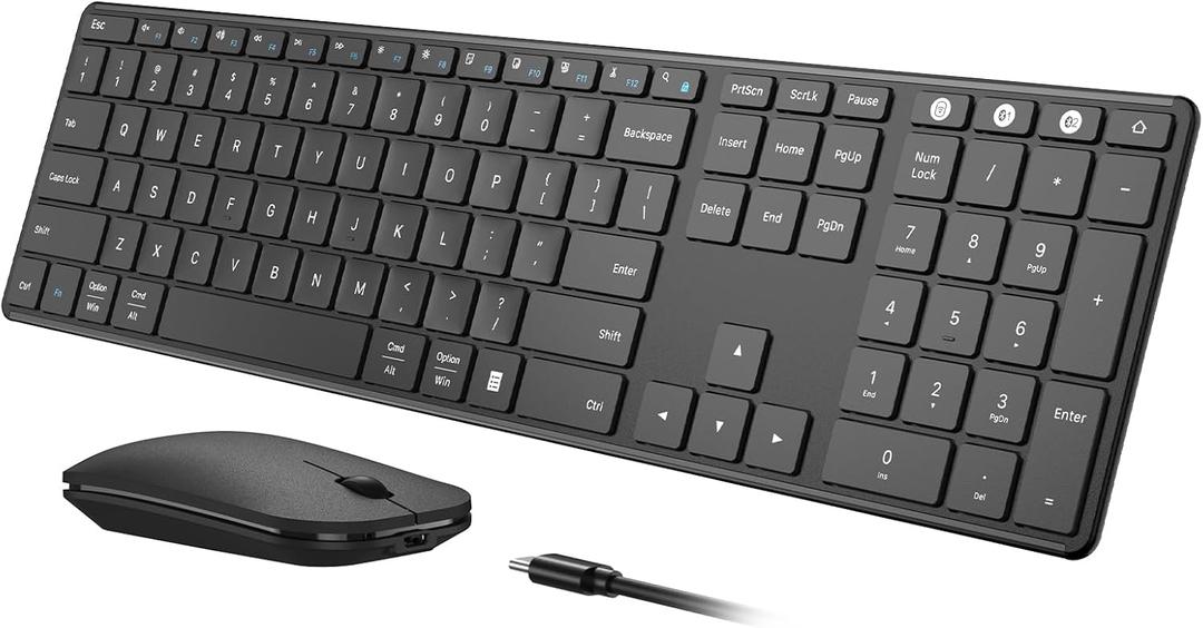 seenda Wireless Bluetooth Keyboard and Mouse Combo, SKM64-3 Rechargeable Slim Quiet Keyboard Mouse, 3 Multi-Device Connection, Compatible for Windows, Mac, MacBook, iPad, Tablet, Black