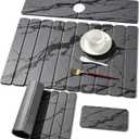 3 PCS Large Stone Dish Drying Mat for Kitchen Counter, Quick Dry Diatomaceous Earth Mat with Sink Faucet Pad, Marble Water Absorbing Stone Drying Mats for Dishes, Bottles and Cups